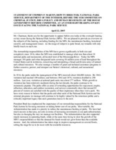 STATEMENT OF JOHN PARSONS, ASSOCIATE REGIONAL DIRECTOR FOR LANDS, RESOURCES AND PLANNING, NATIONAL CAPITAL REGION, NATIONAL PA