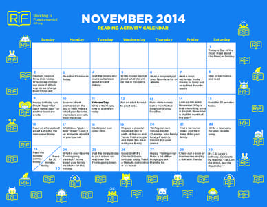 NOVEMBER 2014 READING ACTIVITY CALENDAR Sunday Monday