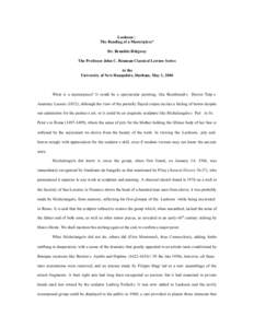 Laokoon : The Reading of a Masterpiece* Dr. Brunilde Ridgway The Professor John C. Rouman Classical Lecture Series At the University of New Hampshire, Durham, May 3, 2000