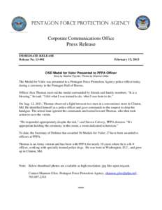 Pentagon Force Protection Agency Corporate Communications Office Press Release IMMEDIATE RELEASE Release No