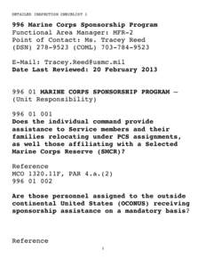 DETAILED INSPECTION CHECKLIST[removed]Marine Corps Sponsorship Program Functional Area Manager: MFR-2 Point of Contact: Ms. Tracey Reed (DSN[removed]COML[removed]