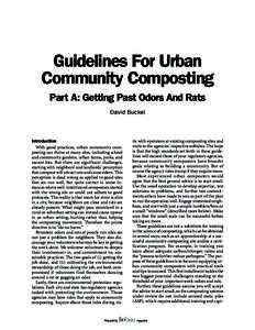 Guidelines For Urban Community Composting Part A: Getting Past Odors And Rats David Buckel  Introduction