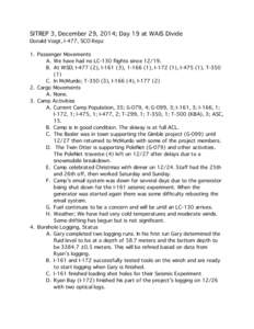 SITREP 3, December 29, 2014; Day 19 at WAIS Divide Donald Voigt, I-477, SCO Repz 1. Passenger Movements A. We have had no LC-130 flights since[removed]B. At WSD; I[removed]), I[removed]), [removed]), I[removed]), I[removed]), T-35