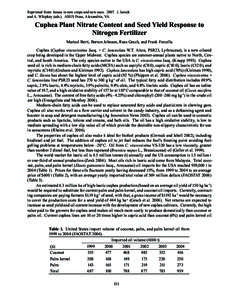 Reprinted from: Issues in new crops and new uses[removed]J. Janick and A. Whipkey (eds.). ASHS Press, Alexandria, VA. Cuphea Plant Nitrate Content and Seed Yield Response to Nitrogen Fertilizer Marisol Berti, Burton Johns