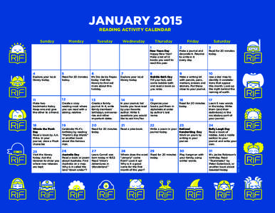 JANUARY 2015 READING ACTIVITY CALENDAR Sunday Monday