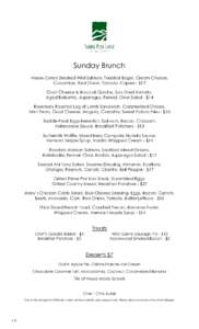 Sunday Brunch House-Cured Smoked Wild Salmon, Toasted Bagel, Cream Cheese, Cucumber, Red Onion, Tomato, Capers - $17 Goat Cheese & Broccoli Quiche, Sun Dried Tomato, Aged Balsamic, Asparagus, Fennel, Olive Salad - $14 Ro