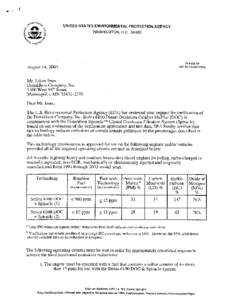 August 14, 2003, Letter from EPA to Donaldson Company, Inc.