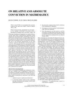 FLMJulyv8_FLM:23 PM Page 15  ON RELATIVE AND ABSOLUTE CONVICTION IN MATHEMATICS KEITH WEBER, JUAN PABLO MEJIA-RAMOS