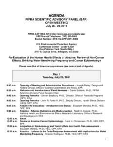 Agenda FIFRA Scientific Advisory Panel Open Meeting July 26-29, 2012