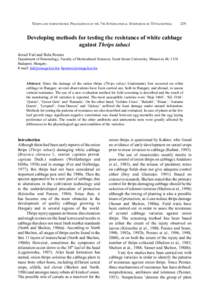 THRIPS AND TOSPOVIRUSES: PROCEEDINGS OF THE 7TH INTERNATIONAL SYMPOSIUM ON THYSANOPTERA  229 Developing methods for testing the resistance of white cabbage against Thrips tabaci