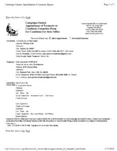 Page 1 of 1  Campaign Finance Appointment of Treasurer Report Print this form or Go Back