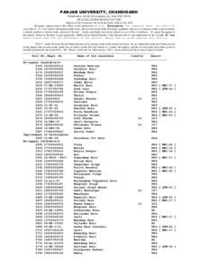 PANJAB UNIVERSITY, CHANDIGARH Notification No.M.A.Economics Ist Sem[removed]D/18 RE-EVALUATION RESULT OF THE .Master of Arts Economics Ist Semester Exam. held in Dec 2013 In partial supersession to this office result notif