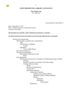 -1NIXON PRESIDENTIAL LIBRARY AND MUSEUM Tape Subject Log (rev. May-08) Conversation No[removed]Date: December 12, 1972