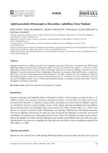 Zootaxa, Aphid parasitoids (Hymenoptera, Braconidae, Aphidiinae) from Thailand...