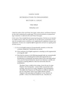 sample paper INTRODUCTION TO PHILOSOPHY SECTION A: LOGIC Volker Halbach Michaelmas 2008