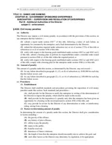 12 USC 4585 NB: This unofficial compilation of the U.S. Code is current as of Jan. 4, 2012 (see http://www.law.cornell.edu/uscode/uscprint.html). TITLE 12 - BANKS AND BANKING CHAPTER 46 - GOVERNMENT SPONSORED ENTERPRISES