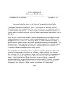 THE WHITE HOUSE Office of the Press Secretary ____________________________________________________________________________ FOR IMMEDIATE RELEASE February 7, 2011
