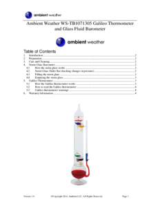 Ambient Weather WS-TB1071305 Galileo Thermometer and Glass Fluid Barometer Table of Contents 1. 2.