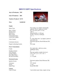 BMW R1100RT Specifications Start of Production 1995 End of Production 2001