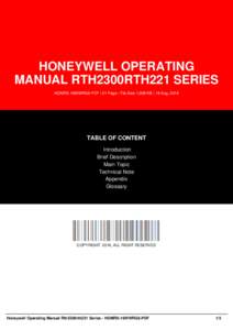 HONEYWELL OPERATING MANUAL RTH2300RTH221 SERIES HOMRS-16WWRG8-PDF | 51 Page | File Size 1,958 KB | 18 Aug, 2016 TABLE OF CONTENT Introduction
