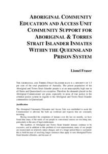 Aboriginal Community Education and Access Unit community support for Aboriginal and Torres Strait Islander inmates within the Queensland prison system