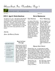 Shaan-Seet, Inc. Newsletter, Page 1 SHAAN-SEET, INCORPORATED 2011 Issue 2 April 30, 2011