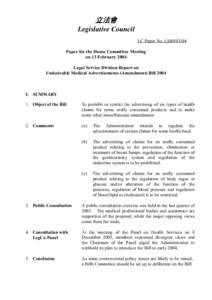 立法會 Legislative Council LC Paper No. LS40[removed]Paper for the House Committee Meeting on 13 February 2004 Legal Service Division Report on