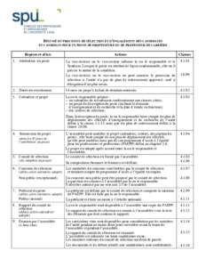 RÉSUMÉ DU PROCESSUS DE SÉLECTION ET D’ENGAGEMENT DES CANDIDATES ET CANDIDATS POUR UN POSTE DE PROFESSEURE OU DE PROFESSEUR DE CARRIÈRE Repères et délais Actions