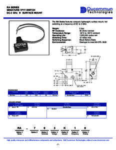 RA SERIES MINIATURE 1P1T SWITCH DC-3 GHz u SURFACE MOUNT The RA Series features compact, lightweight, surface mount, hot switching at a frequency of DC to 3 GHz.