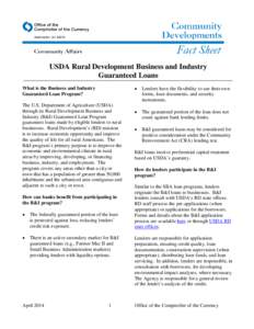 USDA Rural Development Business and Industry Guaranteed Loans