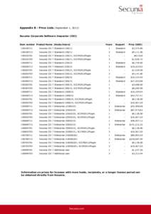 Appendix B - Price Lists (September 1, 2013) Secunia Corporate Software Inspector (CSI) Item number Product Name (Hosts/Users)  Years