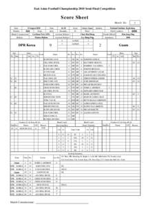 East Asian Football Championship 2010 Semi-Final Competition  Score Sheet