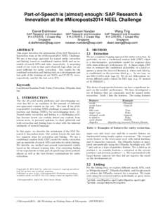 Part-of-Speech is (almost) enough: SAP Research & Innovation at the #Microposts2014 NEEL Challenge Daniel Dahlmeier SAP Research and Innovation #14 CREATE, 1 Create Way