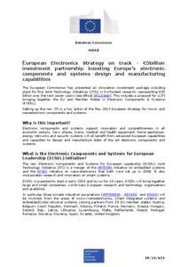 EUROPEAN COMMISSION MEMO European Electronics Strategy on track - €5billion investment partnership boosting Europe’s electronic components and systems design and manufacturing