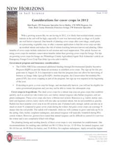 New Horizons Issuein Soil Science  Considerations for cover crops in 2012