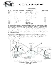 MACO GPRK – RADIAL KIT PACKING LIST PART QTY SIZE