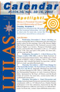 Calendar #[removed], Nov. 10–16, 2003 University of Texas at Austin College of Liberal Arts