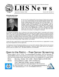 LHS News A Newsletter for Members and Friends of the Lenexa Historical Society September/OctoberVolume 26, Number 5