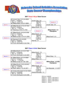 2007 Class A Boys State Soccer #3 Lincoln East[removed]Game 1, Creighton May 12 – 9:00 A.M. #6 Millard West[removed]Session 1