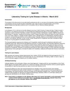 Appendix: Testing for Lyme Disease in Alberta - March 2012