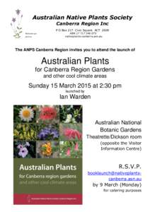 Australian Native Plants Society Canberra Region Inc P O Box 217 Civic Square ACT 2608 Wahlenbergia gloriosa