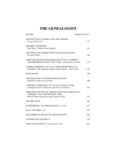 THE GENEALOGIST Fall 2011 Volume 25, No. 2  FRANCIS1 GRAY OF MARYLAND AND VIRGINIA
