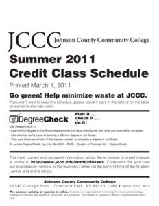 Johnson County Community College  Summer 2011 Credit Class Schedule Printed March 1, 2011 Go green! Help minimize waste at JCCC.