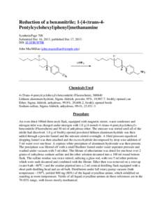 Reduction of a benzonitrile; 1-[4-(trans-4Pentylcyclohexyl)phenyl]methanamine SyntheticPage 708 Submitted Dec 16, 2013, published Dec 17, 2013 DOI: SP708 John MacMillan ()