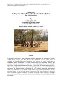 Adjustment and Integration of the Hmong refugees from Wat Tham Krabok, Thailand, into the American Society