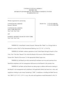 UNITED STATES OF AMERICA BEFORE THE BOARD OF GOVERNORS OF THE FEDERAL RESERVE SYSTEM WASHINGTON, D C .  Written Agreement by and among