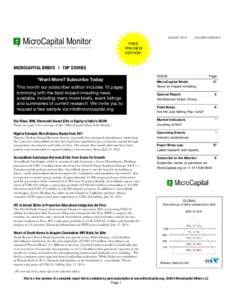 MicroCapital Monitor ON MICROFINANCE & OTHER FORMS OF IMPACT INVESTING  AUGUST 2014