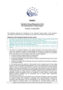 Coimbra Group Response to the EU Commission Green Paper