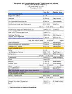 Mid-Atlantic NOFA Accreditation Course in Organic Land Care Agenda Pennsylvania Horticultural Society 100 N. 20th Street - 1st Floor Philadelphia, PA[removed]Time Slot