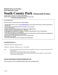 RESERVABLE FACILITIES of the Hunterdon County South County Park (Fairground Section) Location: Route 1217 Route 179, Lambertville, NJ[removed]Mailing Address: Hunterdon County Department of Parks & Recreation